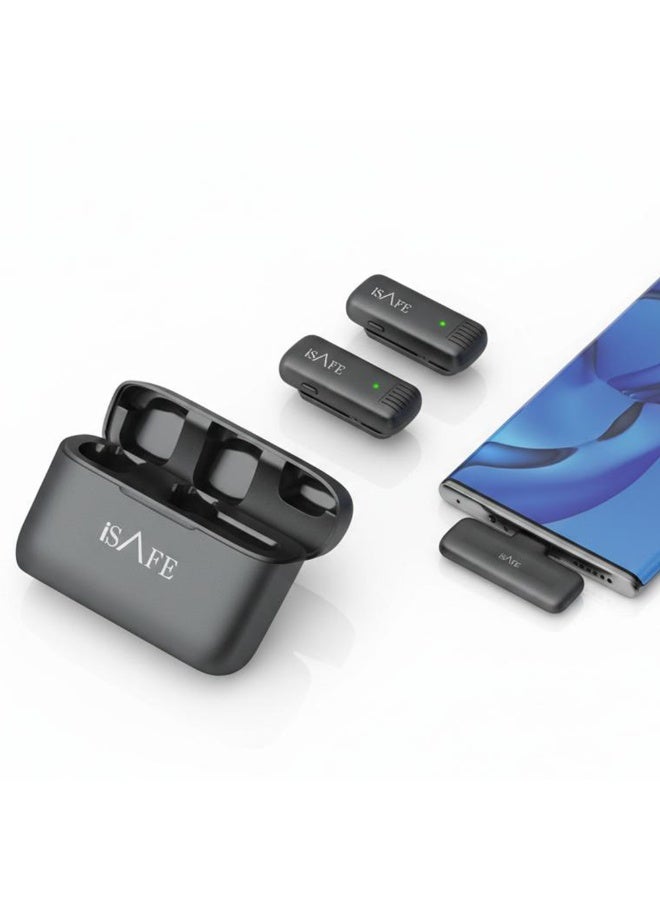 آي سيف iSafe Duo Cast 2-in-1 Wireless Microphone – Dual Mic System for iPhone & Android, Noise Reduction, Plug & Play – Black - Image 2